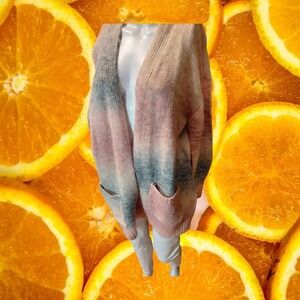 Madison Hudson Womens Pink Grey Ombre Space Dye Open Front Sweater L NEW